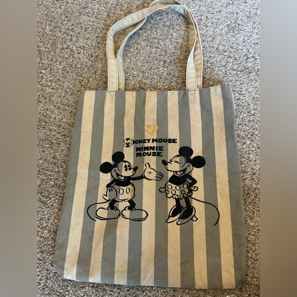Mickey Mouse & Minnie Mouse Striped Tote Bag - Gray and Cream - Picture 3 of 6